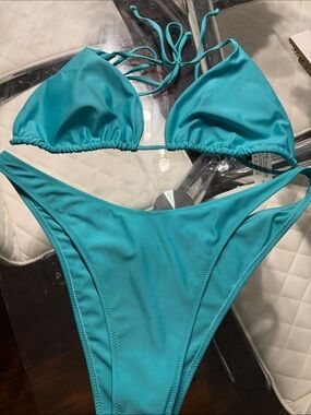 Turquoise String Triangle Bikini Set - Women